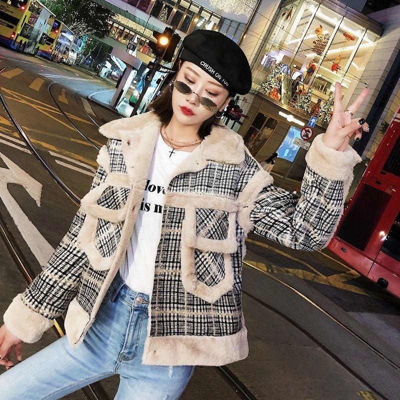Plus Velvet Thick Fur All-in-one Granular Velvet Jacket Fashion Sexy Short Loose Lamb Wool Female Jacket