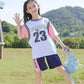 Girls Cotton Printing Comfortable Sweat-absorbing Sports Suit Basketball Suit Summer Children's Short-sleeved Shorts Breathable Clothes Two-piece Set