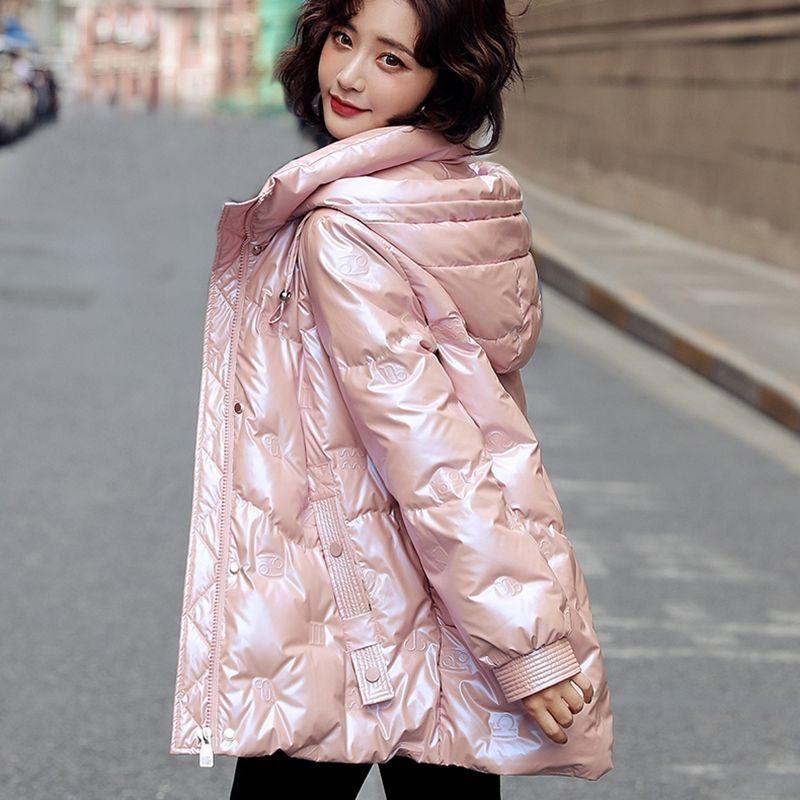 Down Jacket Women's Winter Loose and Wash-free Bright White Duck Down Mid-length Hooded Jacket Women's Winter Warm Jacket