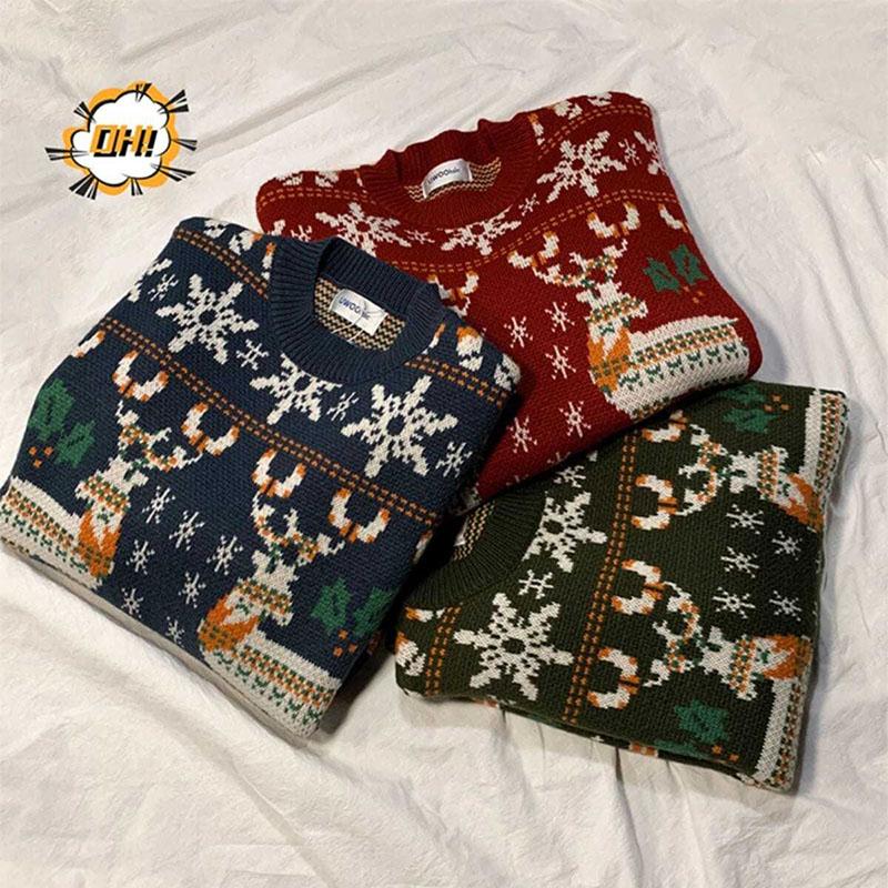 Christmas Sweater Autumn and Winter All-match In The Same Color Retro Outer Wear Sweater Couple Wear Men's Sweater
