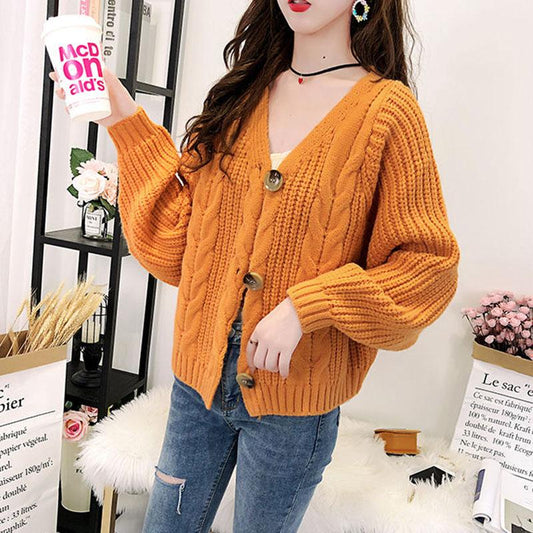 Autumn and Winter Cropped Woolen Coat Casual High Waist Loose Top Retro Cardigan Women Sweater