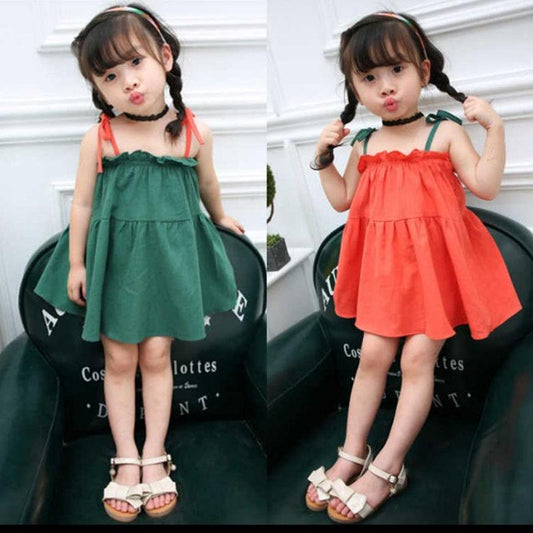 Children Dress Girls Summer Thin Sling Dress Plaid Sleeveless Solid Color Princess Dress A-line Ruffle Dress
