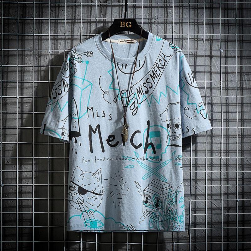 Summer Trend English Alphabet Short-sleeved Men's Printed Hip-hop Round Neck Loose Men's T-shirt