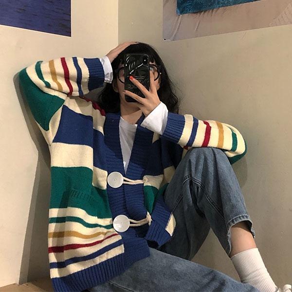 Spring and Autumn Outer Wear Knit Sweater Long-sleeved Blouse Women Wild Korean Loose Lazy Wind Coat Sweater