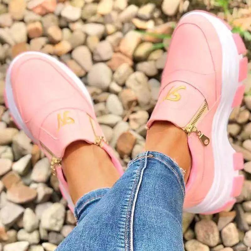 New Spring Black Wedges Sneakers Platform Women Shoes Thick Bottom Fashion Zipper Non-slip Casual Women Vulcanized Shoes