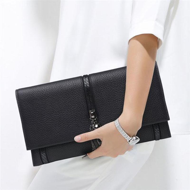 Cowhide Tassel Zipper Women's Clutch Bag Shoulder Bag Ladies Smooth Leather Wedding Evening Banquet Clutch Purse Elegance Luxury
