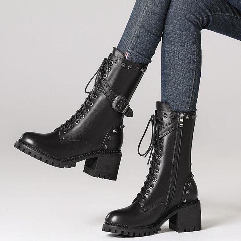 Spring and Autumn Martin Boots Women British Style Rivet Boots Motorcycle Boots Military Boots Single Boots