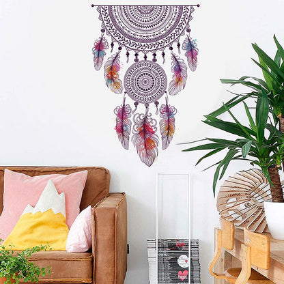 Retro Style Catch Monternet Dream Catcher Colorful Feather Wall Stickers Art Design For Living Room