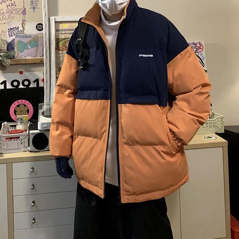 Winter Youth Cotton Clothing Contrast Color Stand-up Collar Bread Clothing Loose Cotton Clothing Fashion Casual Jacket