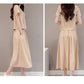 Large Size Summer Cotton Linen Short-sleeved Top+skirt Two-piece Set Solid Color Loose Pleated Skirt Casual Pocket Breathable Skirt Suit