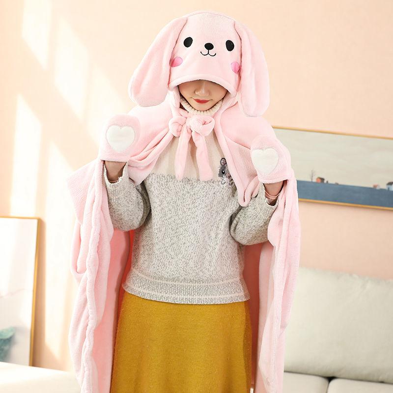 Cartoon Lazy Nap Blanket Shawl Cloak Cloak Office Air Conditioning Blanket Coral Fleece Cover Leg Blanket Soft and Warm Double-sided Plus Fleece