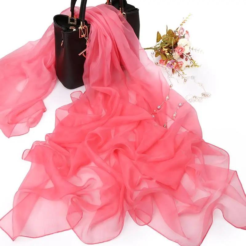 Pure Color Ice Silk Scarf Female Air Conditioning Shawl Warm Scarf Ladies Silk Scarf Thin Section Mother Decoration Sunscreen Long Beach Towel