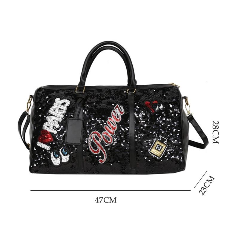 2019 Fashion Women Travel Bag Casual Sequins Letters Man Shoulder Diagonal Handbag Large Capacit