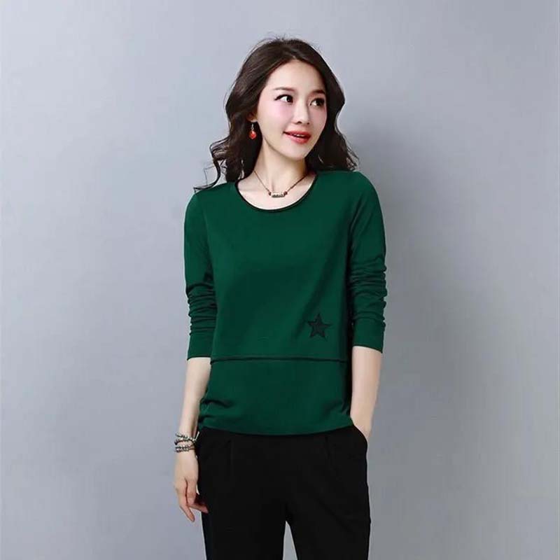 Spring and Autumn Solid Color Bottoming Shirt Women's Long-sleeved T-shirt Loose Round Neck Top Women