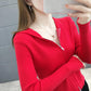 Spring and Autumn Knitted Cardigan Sweater Short Hooded Slim Top Solid Color Zipper Female Jacket