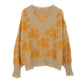Autumn Winter V-neck Knitted Sweater Hollow Jacquard Design Long Sleeve Casual Fashion Pullover Thickening