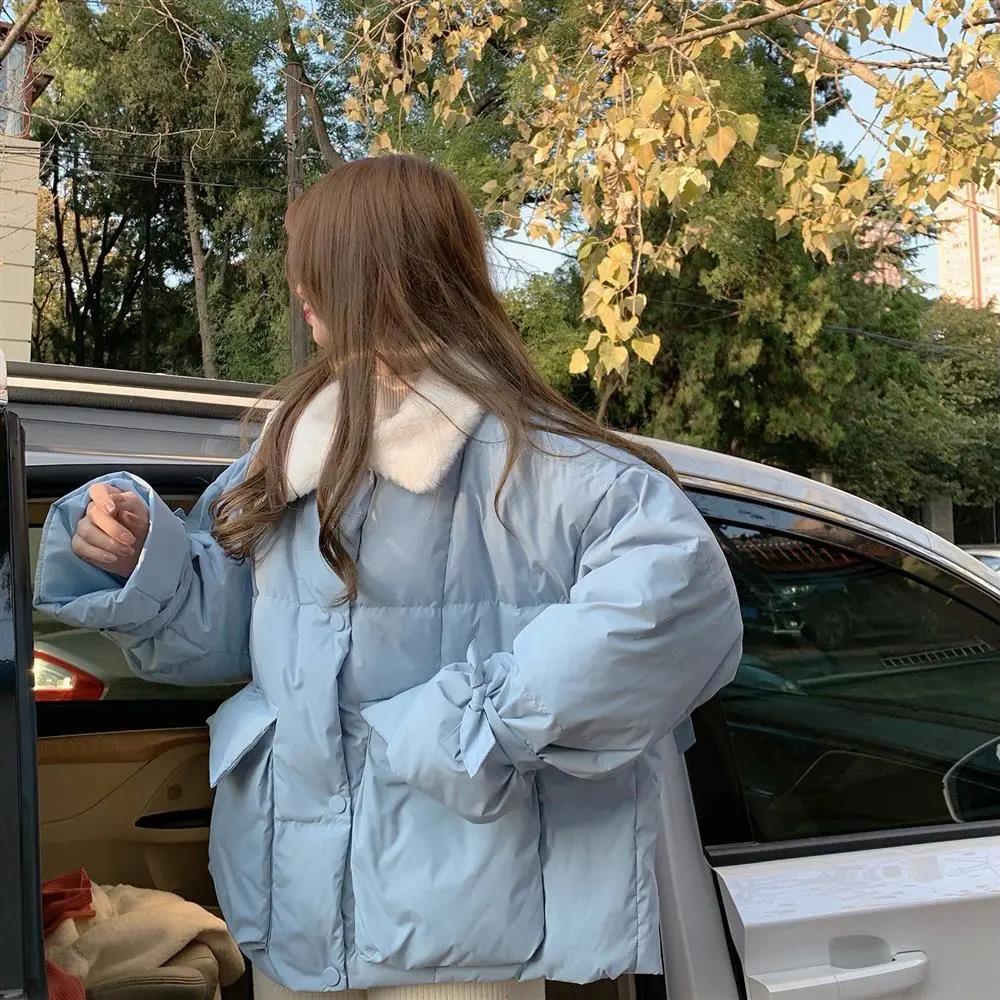 Korean Version of The Thick and Sweet Bow Tie Cotton-padded Jacket for Female Students Loose and Versatile Cotton-padded Jacket