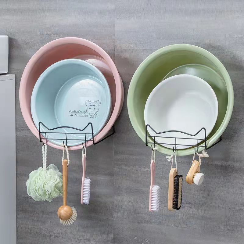 2PCS Washbasin Rack Put Basin Storage Rack Nail-free Towel Rack Dormitory Household Kitchen Bathroom Wall Hanging Rack Drain Basket Pot Cover Rack