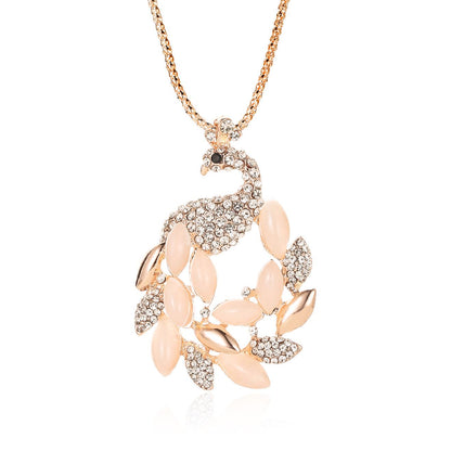 Peacock Opal Long Ms. Necklace Temperament Classic Rhinestone Sweater Chain Fashion Joker