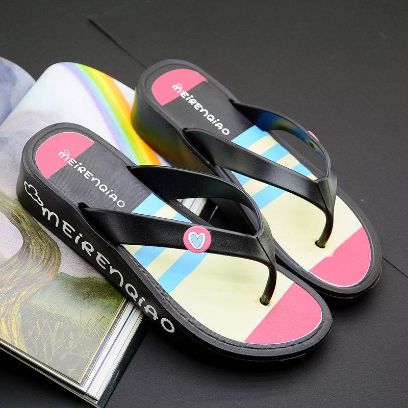 High-heeled Flip Flops Women's Summer Clip-foot Thick Bottom Simple Non-slip Lightweight Foam Increased Beach Sandals Female High-heeled Sandals