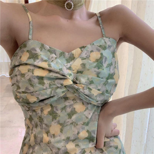 Female Summer Strapless Mid Length Elegant Party Dress Printed Pleated Graceful Slim Club Dress