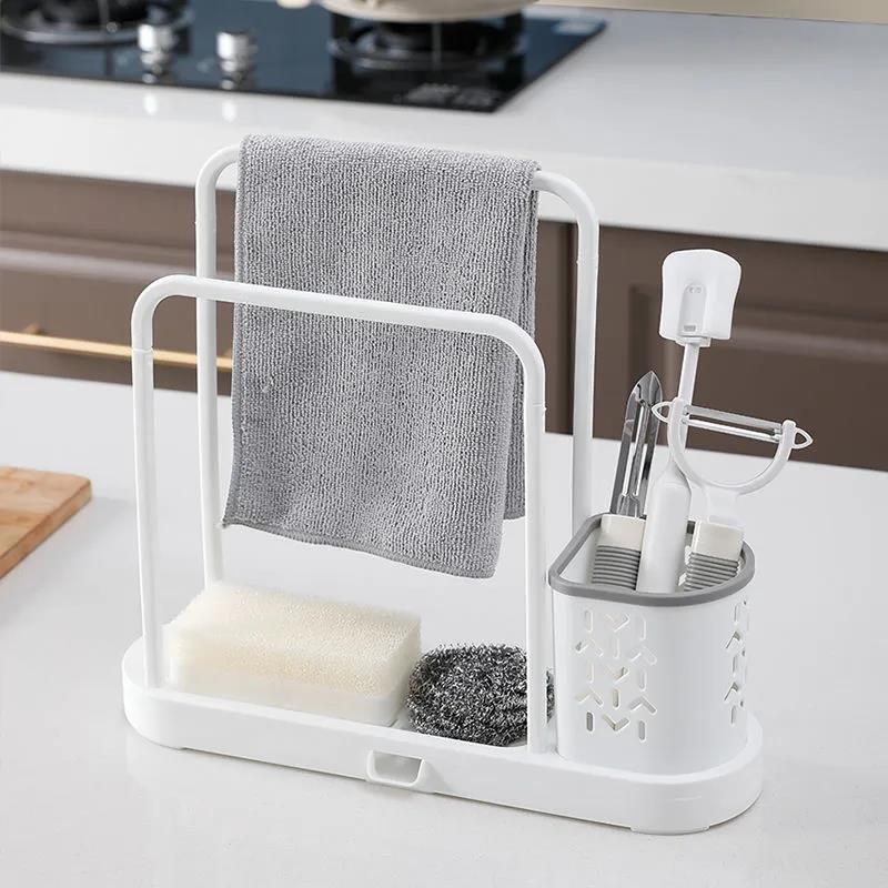 Kitchen Rag Drain Rack Cup Brush Steel Ball Baijie Arrangement Rack Sponge Supplies Hanging Dishcloth Storage Artifact