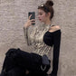 Women's Spring Autumn Long Sleeve Top Sexy V-Neck Slim Striped T-Shirt