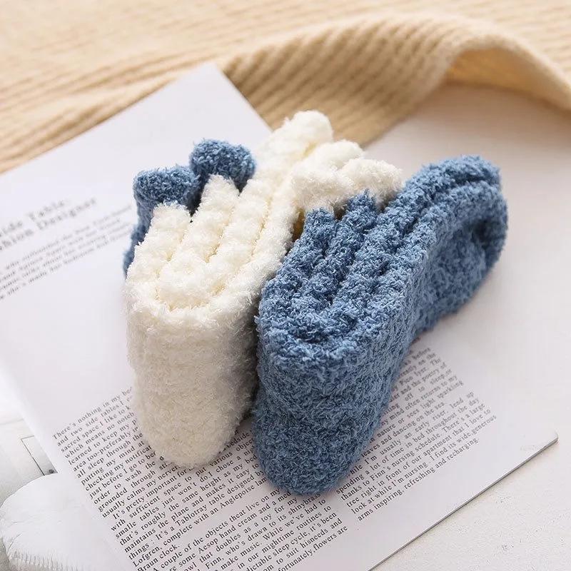 5 Pairs Coral Fleece Socks Women's Thickening Fleece Sleeping Socks Autumn Winter Home Floor Plush Socks Warm Sleeping Socks