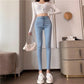 Straight-leg Jeans Women's High Waist Tight Elastic Bag Hip Ninth Trousers Slim Fit All-match Thin and High Pencil Pants Trend