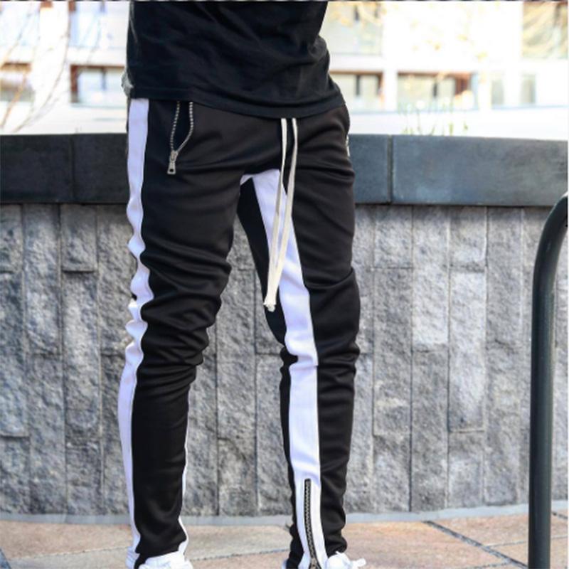 Men's Sports Pants Long Pants with Zipper Cotton Color-block Pants Casual Sports Men's Pants