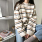 Autumn Winter  Women Fashion Sweater  Knitting Sweater Stripe Round Neck Pullovers Loose Casual Long Sleeve Sweater