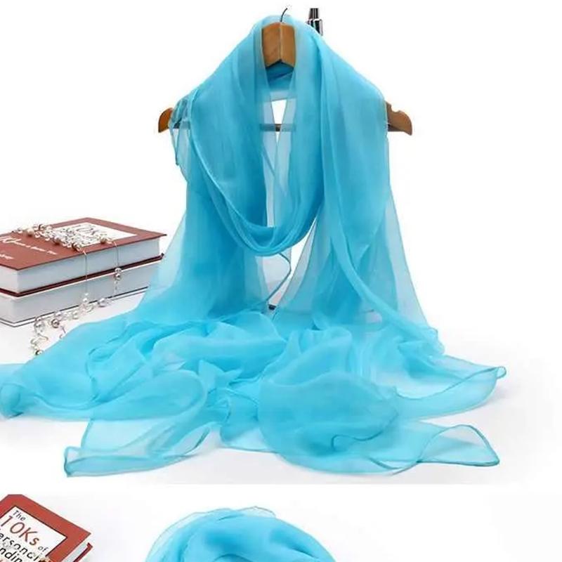 Pure Color Ice Silk Scarf Female Air Conditioning Shawl Warm Scarf Ladies Silk Scarf Thin Section Mother Decoration Sunscreen Long Beach Towel