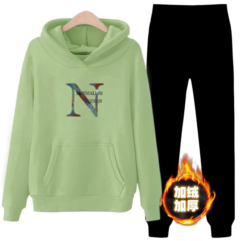 Women's Loose Hooded Sweater Two-piece Thick Hoodie Suit Comfortable and Warm Loose Casual Suit Outdoor Running Sports Suit