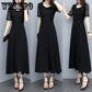 2019 summer new style foreign large size women's fat long dress  ace stitching dresses Casual black