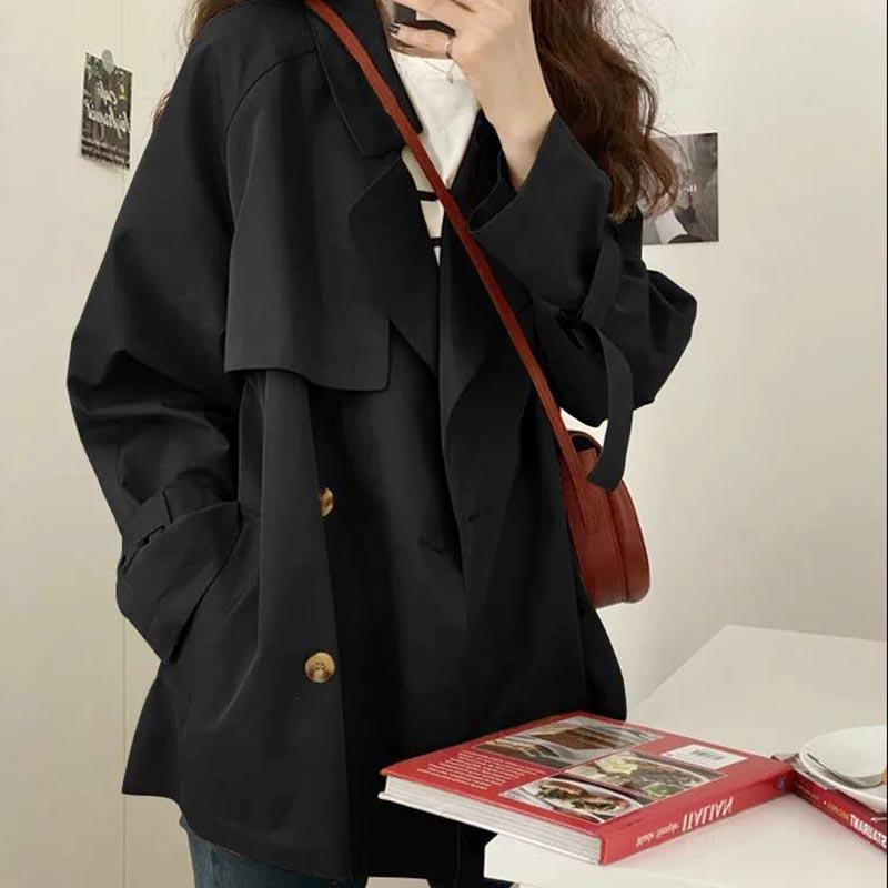 Lining Trench Coat Women's Spring and Autumn Style Waist Loose Casual Hooded Raincoat Jacket