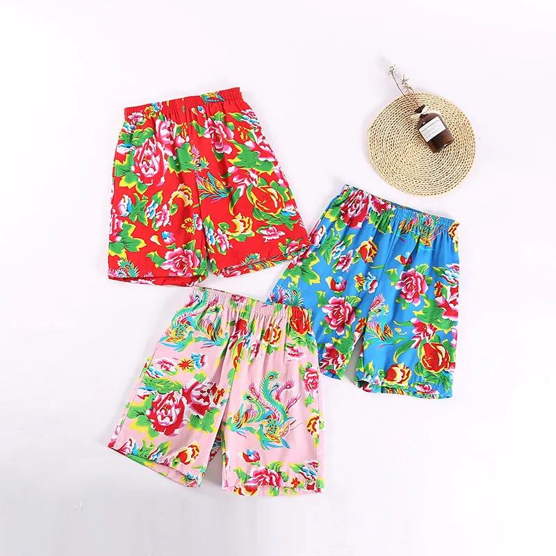 Summer Men's Large Print Thin Loose Casual Shorts Cotton Wide Leg Lovers Shorts