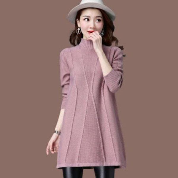 Autumn and Winter Half Turtleneck Sweater Mid-length Large Size Solid Color Base Shirt Fashion Knitted Women Sweater Skirt