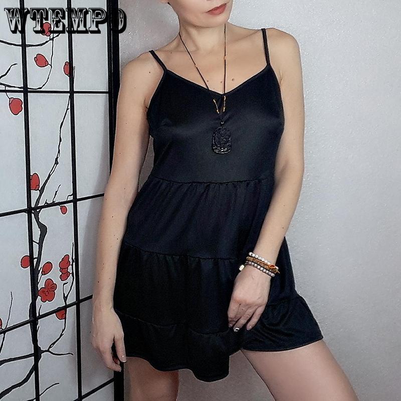 Women's Summer V-Neck Sleeveless Beach Pleated Loose Casual T-Shirt Dress