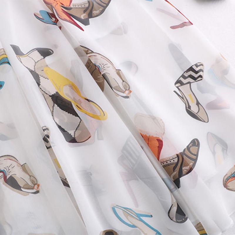 Spring and Summer Mid-length Chiffon Print Bow Boho Beach Skirt Women's Skirt