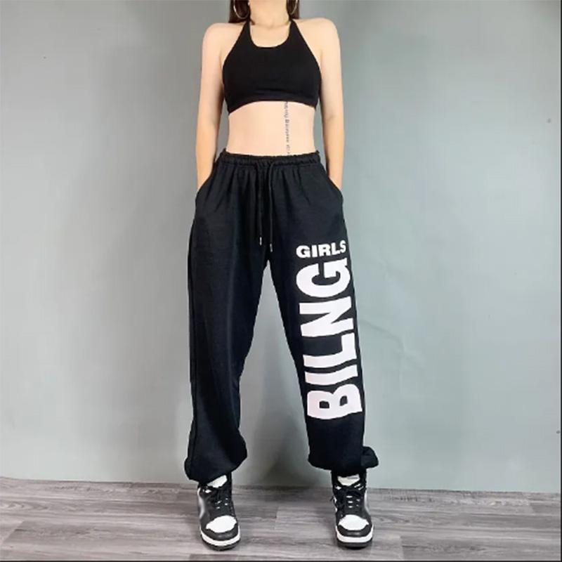 Solid Color Sports Pants Women's Loose-fitting Hip-hop Pants Female Jazz Hip-hop Long Sweatpants Printing