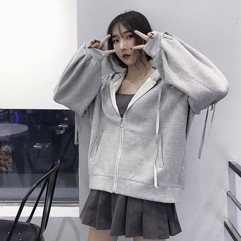 Women Sweatshirt Lantern Sleeve Patchwork Fashion Streetwear Hip Hop Hoodies Autumn Winter Zipper Jackets Oversized Tracksuit Women Sport Shirt