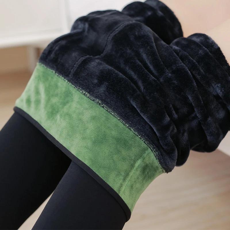Women's Winter High Waist Leggings Plus Velvet Thick Warm Slimming Trousers High-density Nylon Outer Wear Large-size Slim Elastic Female Leggings