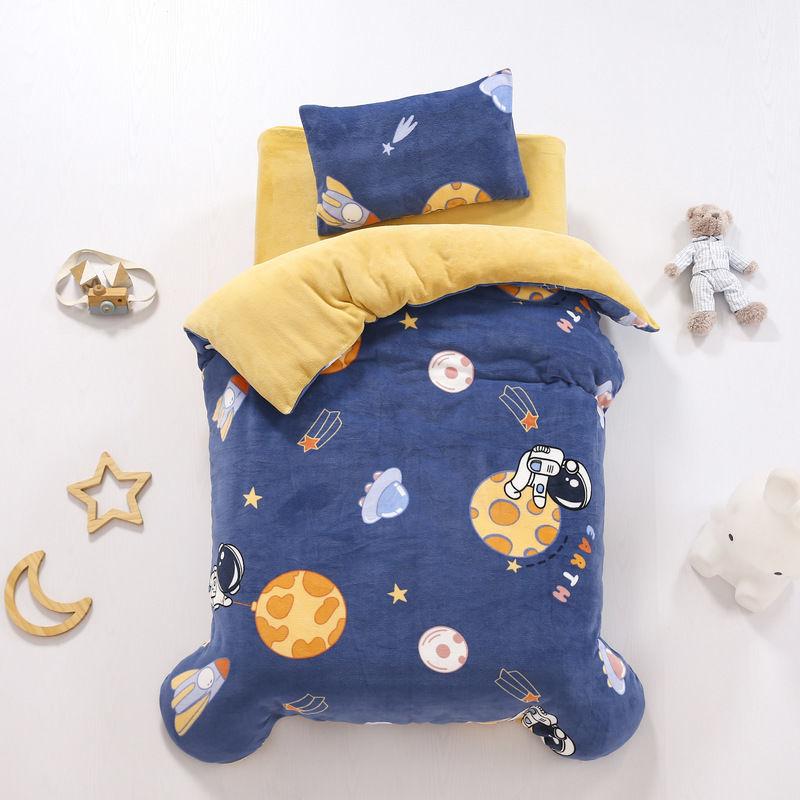 Fall/Winter Double-sided Milk Velvet Three-piece Quilt for Kindergarten Children's Nap Quilt Plus Velvet Thick Quilt Cover Removable and Washable