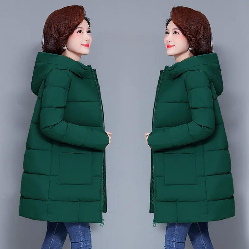 Ladies Middle-aged and Elderly Down Padded Jacket, Long Hooded Loose Mother's Padded Jacket, Padded Jacket