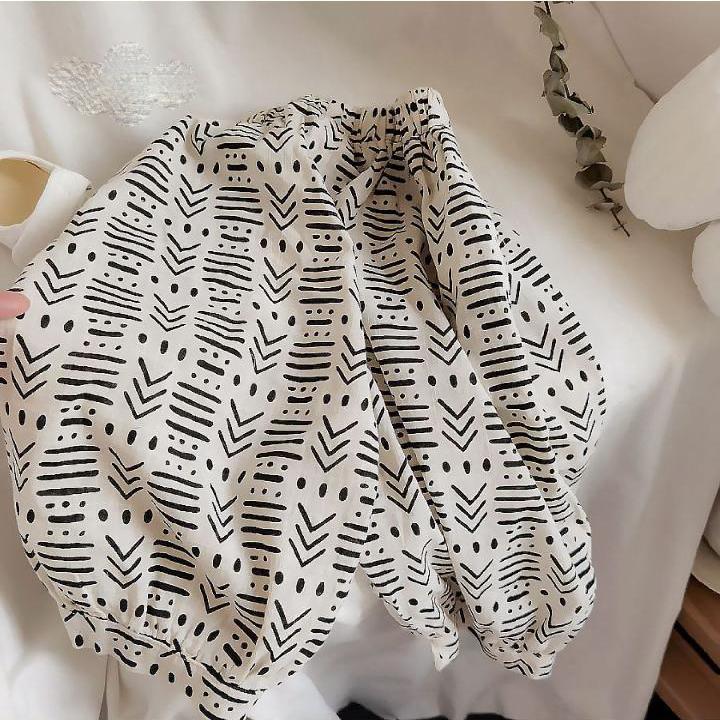 Children's Pants Summer Girls and Boys Casual Printing Knickerbockers Pants  Waist Baby Anti-mosquito Casual Pants