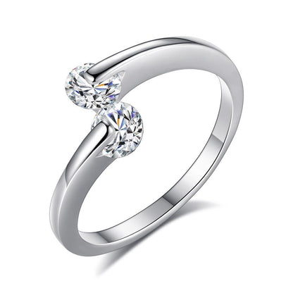 Zircon Full Diamond Bracelet Big Head Double Head Zircon Ring Double Head Zircon Open Diamond Ring Double Round Zircon Ring