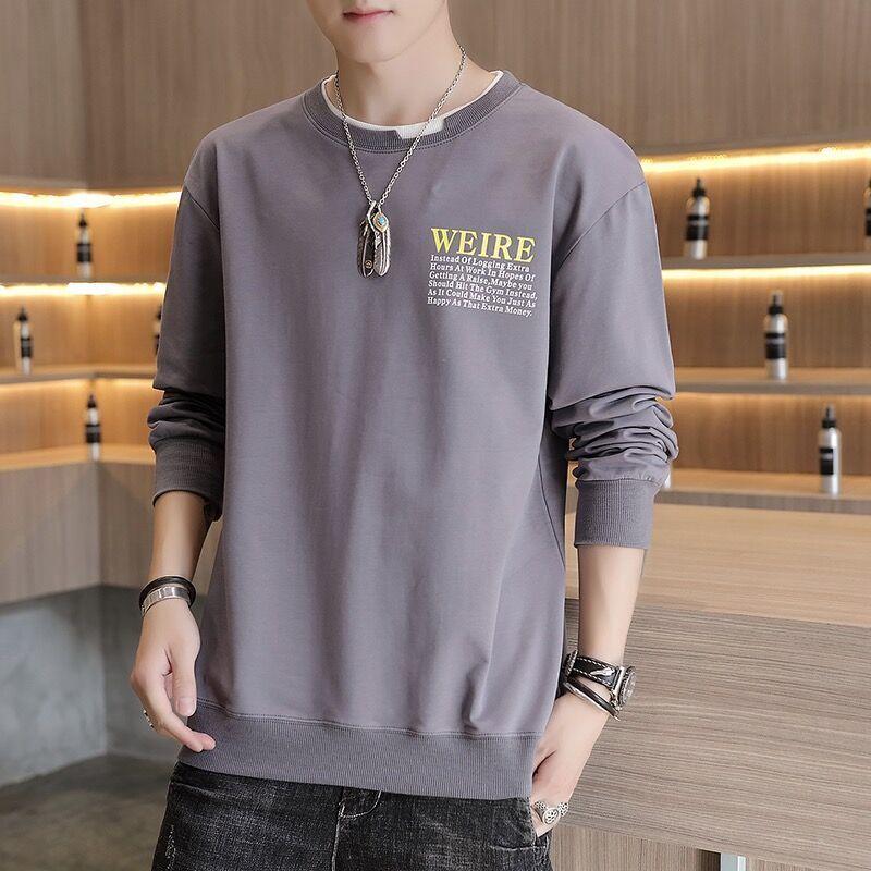 New Men's Long-sleeved T-shirt Spring and Autumn Students Loose Cotton Sweater Men's Youth Shirt