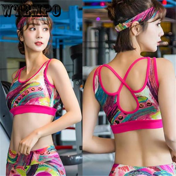 Print Push Up  Sport Bra Top Women Quick Dry Vest-Type Fitness Crop Top Yoga Bras Padded Workout