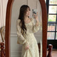 Female Elegant Floral Print Graceful Holiday Dress Vintage Gentle Fairy Long Vacation Slim Dress