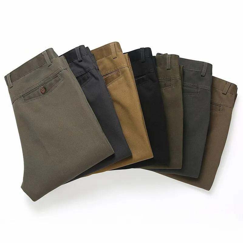 Autumn Middle-aged Men's Cotton Casual Pants Men's High Waist Straight Trousers Casual Men's Trousers